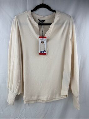 Buffalo David Bitton Women’s Cozy V-Neck Cream Size Medium Long Sleeve Top NWT